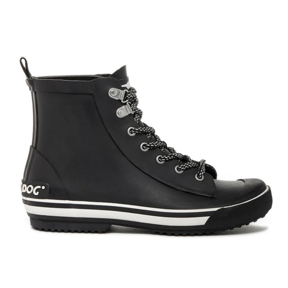 Rocket Dog Black Lace-Up Rain Boots with White Stripe